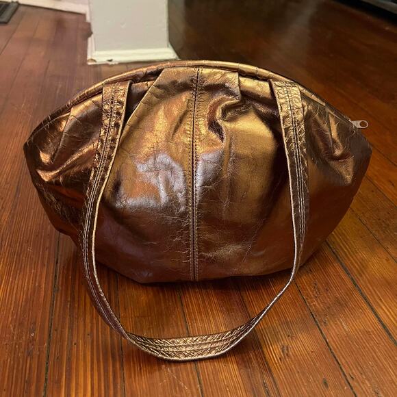 Vintage 80's Bronze Clamshell Shoulder Bag Purse - Picture 1 of 4